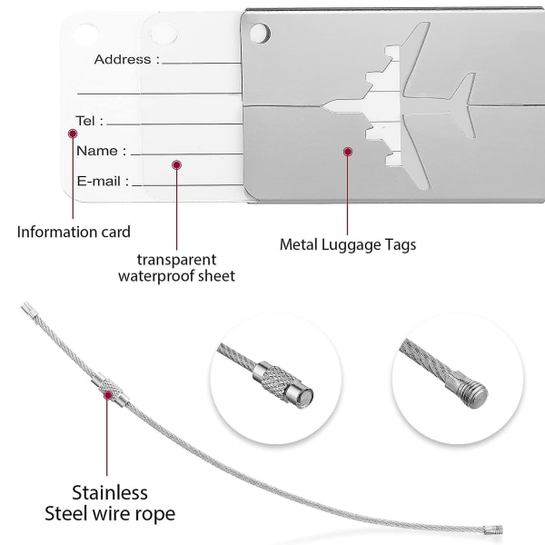 10 st Bagagelappar Visitkortshållare Aluminium Metall Rese-ID Bag Tag för resbagage Bagageidentifierare Silver Red