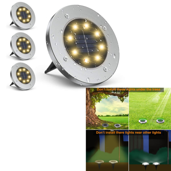 4PCS warm light Outdoor Solar Lamp, gabless Outdoor Solar Light, 8LED Outdoor Solar Lamp jGarden, Outdoor Solar Spotlight IP65 Waterproof