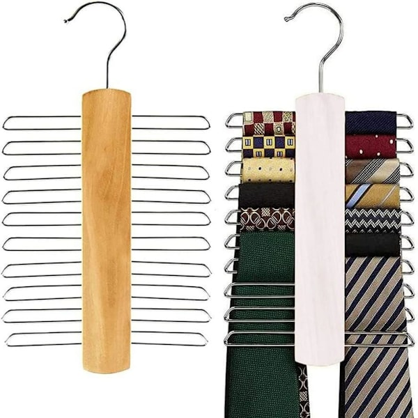 2 stk. (23 cm) slipskrog, slipsholder, slipskrog i træ, tørklædeholder, til tørklæder, bælter, slips og tilbehør (2 farver)