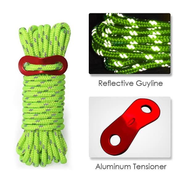 6-pack reflekterande 4 mm tältlinor ultralätta campingrep Fluorescent green