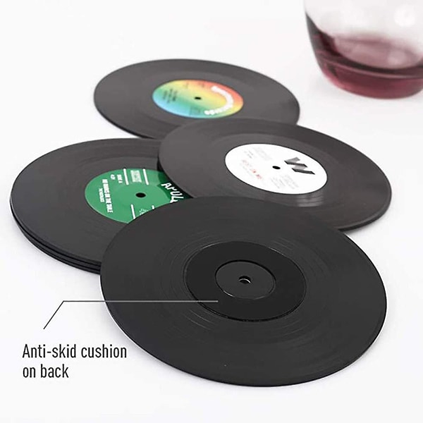 6 stk. Vinylplade Underlag til Drikke Farverige Retro Dekoration til Hjem/Kontor/Bar Sjov Indflyttergave til Musikelskere