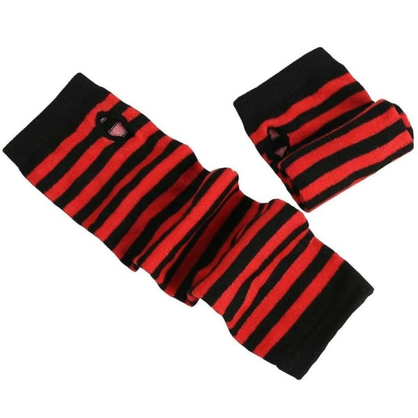 Dame håndledsvarmere lange håndvarmere fingerløse stribede handsker Black and Red