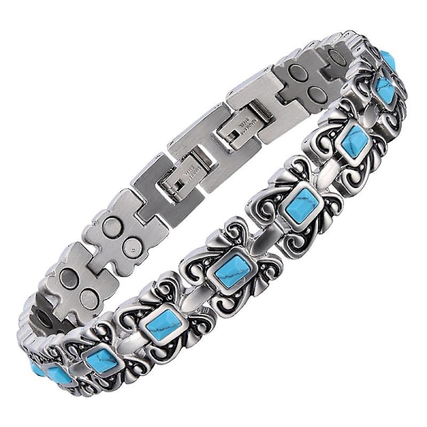 Magnetiskt armband, kolblått titanmagnetiskt terapiarmband, magnetiskt slim fit armband