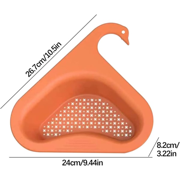 Tjocknad triangulär diskbålshållare (orange), svanformad diskbålsfilterkorg, köksavloppsställ förvaring hylla för frukt, grönsaker, avfall, rester