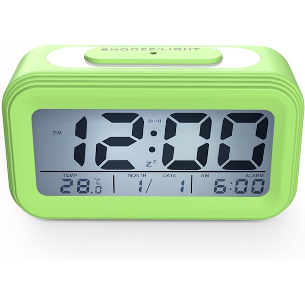 Digital väckarklocka, morgonväckarklocka, tyst batteridriven digital väckarklocka för barn och vuxna, stor LED-display, temperaturkalender, grön