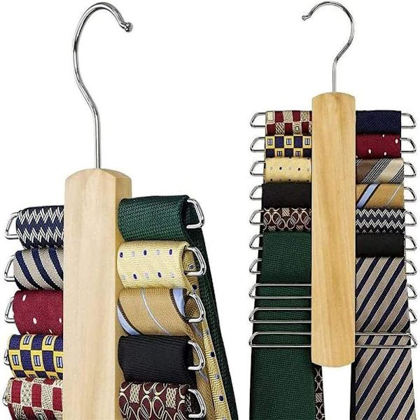 2 stk. (23 cm) slipskrog, slipsholder, slipskrog i træ, tørklædeholder, til tørklæder, bælter, slips og tilbehør (2 farver)