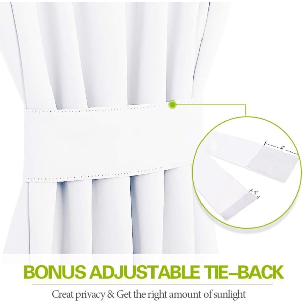 2-pack glasdörrsgardiner - gardinpanel solid energibesparande stångväska för franska altandörrspaneler med remmar, 54 x 72 tum, solid vit