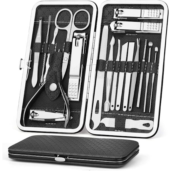 Manikyr Pedikyr Kit, 19 st Nail Clippers, Nagelsax, Hemma eller Resa Kan Bäras, Rostfritt Stål Saxverktyg, Herrar Kvinnor Manikyr Kit, Svart