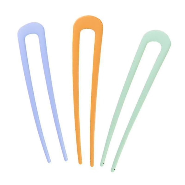 3pcs Colorful Frosted U-shaped Hairpins Simple Alloy U-shaped Hair Clips