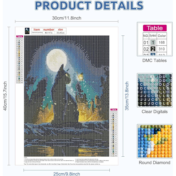 Diamond Painting Kits Sort Kat 30x40cm Fuld, 5D Diamond Painting Måne Broderi Diamond Painting efter Nummer, Fuld Diamond Painting 5D Komplet Diamon