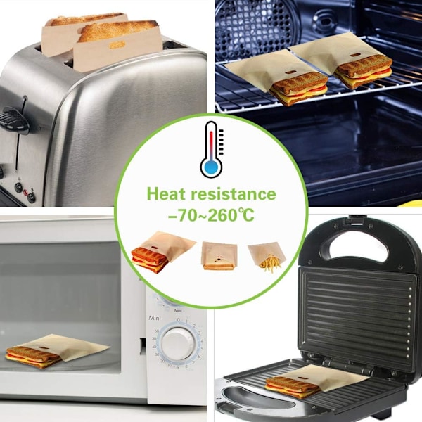Rostpåse, Återanvändbara Rostade Smörgåspåsar FDA-Godkända och Non-Stick Värmebeständiga i 3 Olika Storlekar 6 Stycken