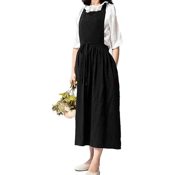 Bomull Linne Japansk Stil Enfärgad Lång Kjol Vintage Förpackning Konst Blomsterhandlare Kläder För Män Matlagning Förkläde