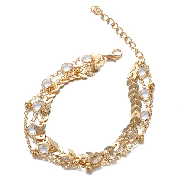 Kristall paljett anklet set för kvinnor, Vintage Statement anklet Boho Style smycken Gold