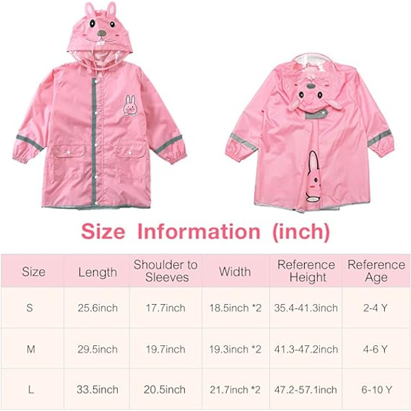 Barnponcho, barnponcho med huva, vattentät regnjacka, 3D tecknad barnregnrock, lämplig för flickor pojkar rosa