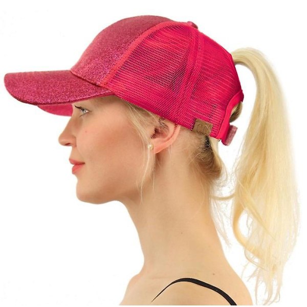 Sports Ponytail Baseball Cap Mesh Justerbar Hat Ponycap For Kvinner Rose Red