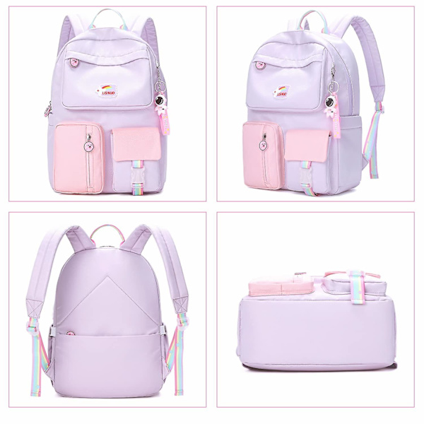 Ryggsekk for jenter, perfekt for skole og reiser, ryggsekk for barn med polstret rygg og justerbar stropp Purple Large 44*31*16cm