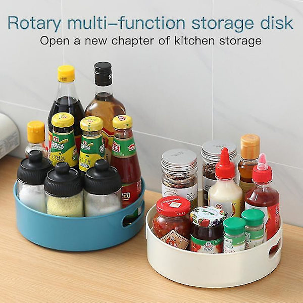 360 Rotation Cabinet Organizer Förvaring Kryddor Dryck Kosmetika Förvaringsställ Vit/blå Svivbar För Kök Badrum Rum Verktyg