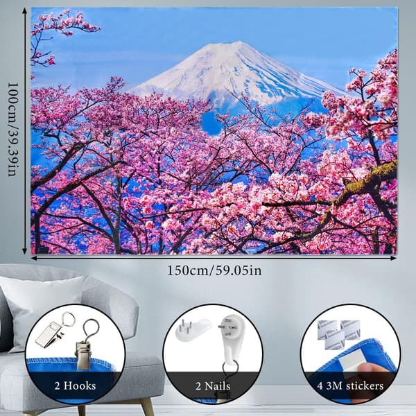 Mount Fuji Sakura Gobeläng Väggbonad, Japanskt Berg