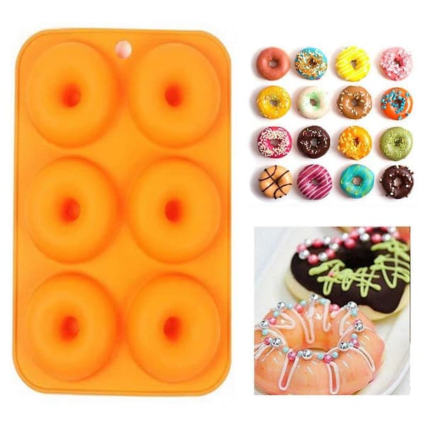 2 stk. 6-huls silikone donutforme, non-stick fuld størrelse sikker bageplade maker bageform til kage kiks bagels muffins