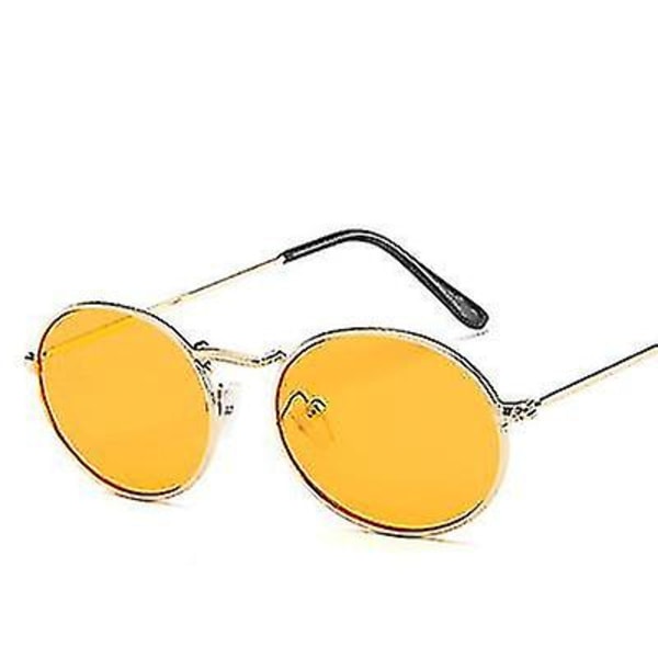 Små runda polariserade solglasögon, runda solglasögon i metallram yellow
