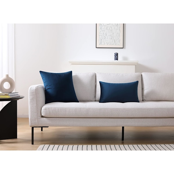 Sæt med 2 hyggelige, firkantede pyntepuder i fløjl til sofa og seng, marineblå, 18 x 18 tommer