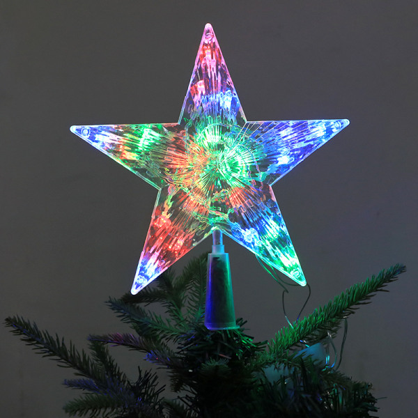 2 st plast julgrans topp stjärna glödande färg lysande batteri eller USB fem stjärniga julgran topp dekoration 21cm