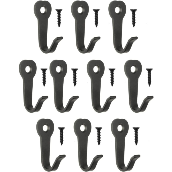 10-pack klassiska kapprumskrokar, järnkrokar, metallkrokar, bildkrokar, vintage lantlig stil, 40 x 17 mm, svart