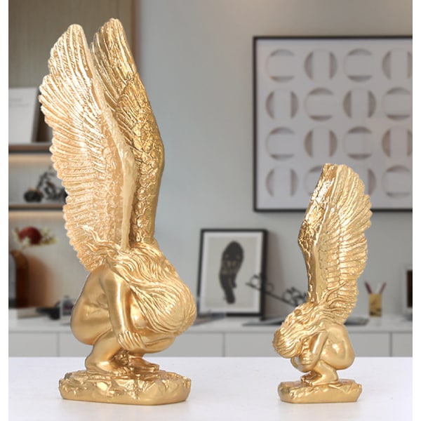 Religiøs have statue, engel og forløsnings mindesmærke statue, polyesterharpiks, antik sten, guld trompet
