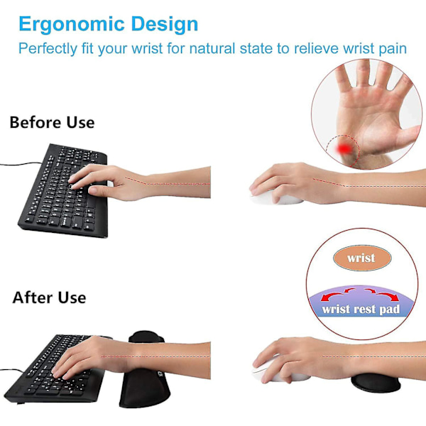 Handledsstöd för tangentbord och mus - Ergonomiskt handledsstöd med halkfria kuddar