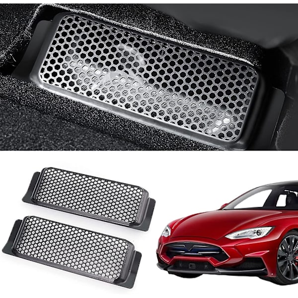 2 st för Tesla Model 3 2021 bilens baksäte ventilationsgaller svart lämplig för Tesla Tesla Model3 under sätet luftutlopp skyddande lock bil luftkonditionering