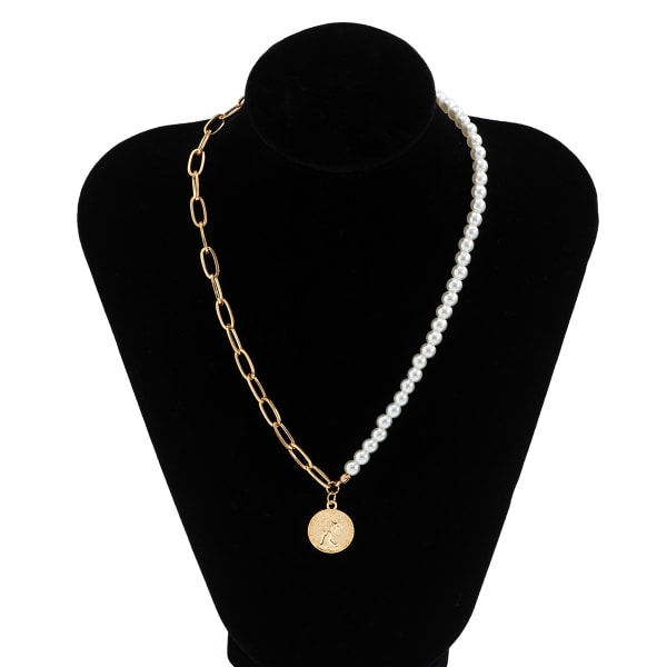 Double Sided Cross Necklace Round Coin Chain Imitation Pearl Mixed Necklace Men's Clavicle Chain