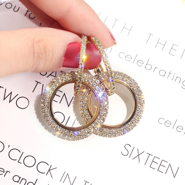 S925 silver nål diamantörhängen för kvinnor runda geometriska temperament mode örhängen design överdrivna örhängen