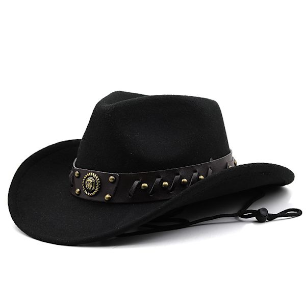 Cowherd Western Cowboy Hat Woolen Jazz Top Hat til mænd og kvinder sort