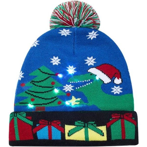 Unisex Ugly Light Up Christmas Knit Beanie Hats Fargerike Led Familie Xmas Party Holiday Caps