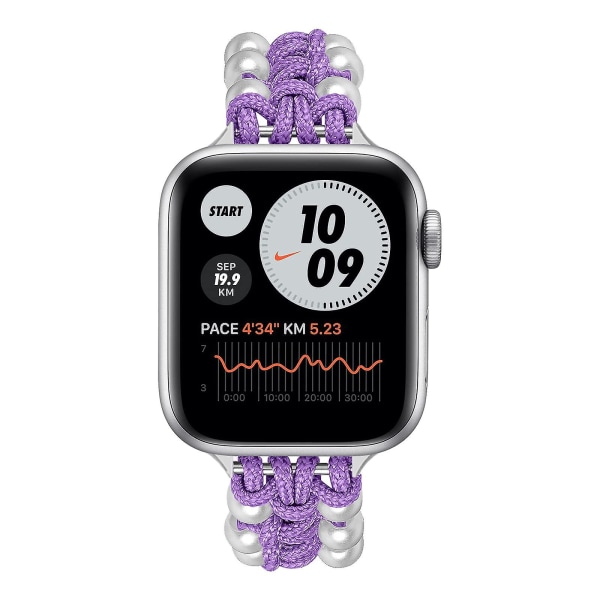 Pärlnylonarmband kompatibelt med Apple Watch-armband 40 mm 38 mm för kvinnor flickor, justerbar pärlsmycke väv nylon Purple