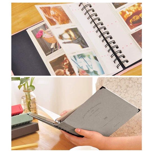 Söt liten självhäftande fotoalbumbok i konstläder med spiralbunden DIY-familjeminnebok fotoalbumhållare Black