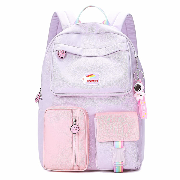 Ryggsekk for jenter, perfekt for skole og reiser, ryggsekk for barn med polstret rygg og justerbar stropp Purple Small 41*29*16cm