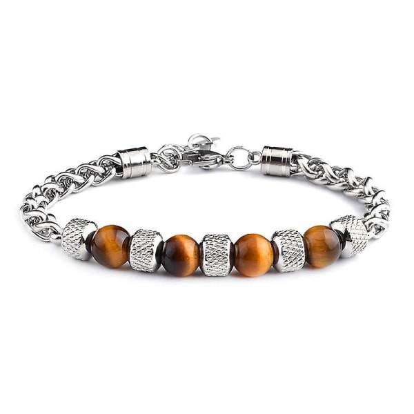 2 stk Tiger Eye Perle Armbånd Justerbar Rustfritt Stål Metallkjede For Menn Smykker