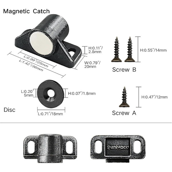 Dørmagneter Magnetisk Lukning Pakke Med 4 Black