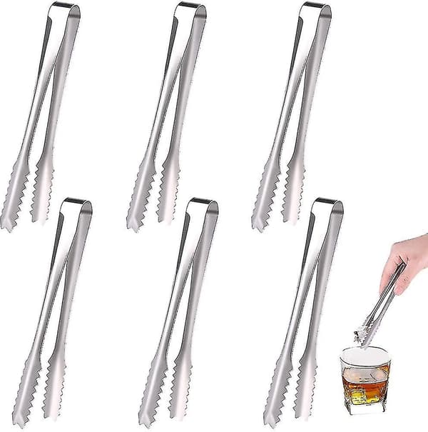 6-pack rostfria istänger, sockerklämmor, serveringsklämmor, små kökstång