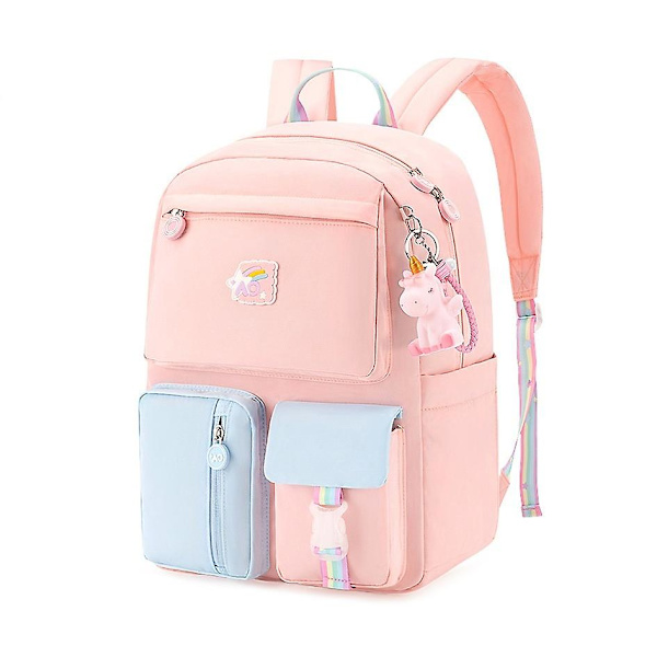 Ryggsekk for jenter, perfekt for skole og reiser, ryggsekk for barn med polstret rygg og justerbar stropp Pink Small 41*29*16cm