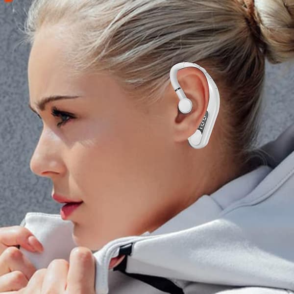 5.2 Enkelt Øre Bluetooth Headset Støjreduktion Mikrofon Håndfri Batteri Display Headset Hvid