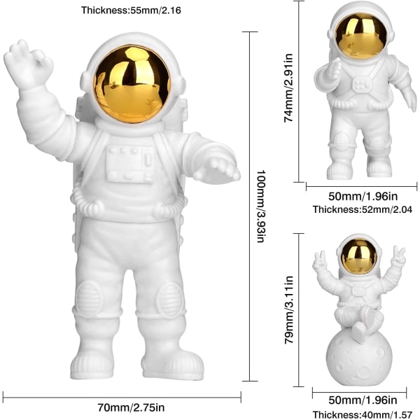 Astronautti koristelu, astronautti syntymäpäiväkoristelu, astronautti patsas, astronautti kakkukoriste, hartsi astronautti, astronautti kakkukoriste 3-pakkaus kulta