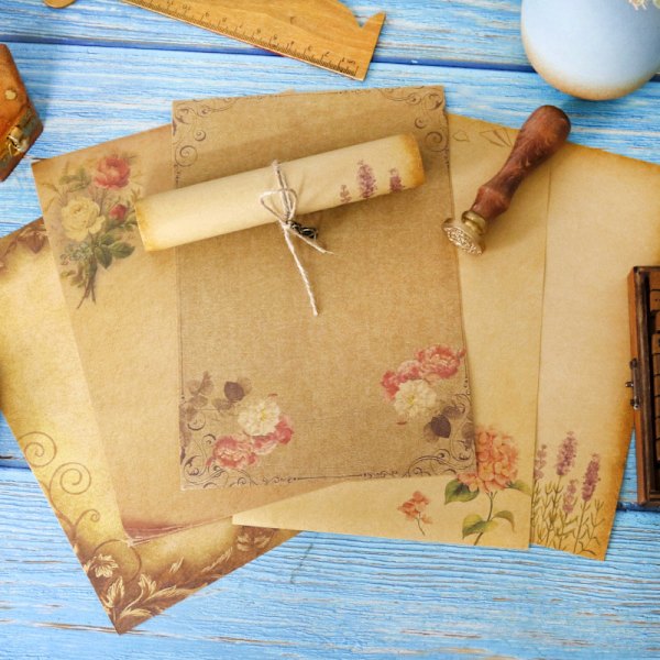 8 vintage kraft brevpapper A5 brev tackbrev romantiskt kärleksbrev nytt 8 ark