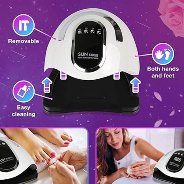 UV LED-nagellampa, 268 W, 60 LED-lampor, snabb torkning, professionell UV LED-nagellampa med automatisk sensor, 10/30/60/99 s 4 timers, HD LCD-skärm
