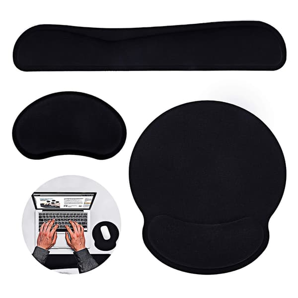Sæt med 3 håndledsstøtter til tastatur med musepude + musehåndledsstøtte - ergonomisk håndledspude og memory foam-materiale til computer