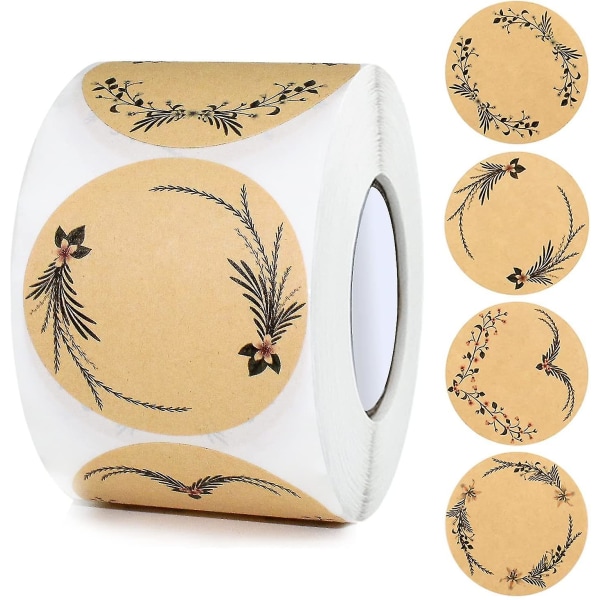 500 stk Kraft papiretiketter, selvklebende etiketter 5 cm, syltetøyburketiketter Type 2