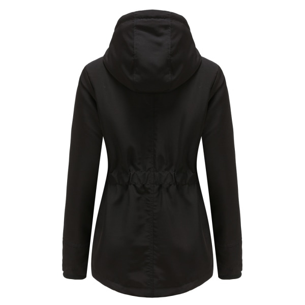 Varm vinterjacka med Sherpa-foder för kvinnor, tjock parkas med huva Black S