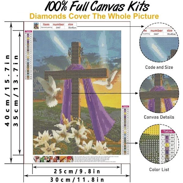 5D Diamantmaleri Kit Jesus Kors og Blomster DIY Diamantmaleri Diamantkunst Kit til Voksne og Børn Fuld Diamant Diamant Håndværk Hjem Indretning