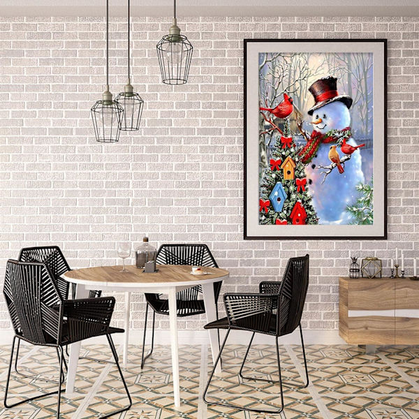 DIY-timanttimaalaussarja aikuisille, täysi pyöreä timantti 5D-timanttimaalaustaidesarja Lumimies Kotiseinäkoriste 11,8x15,7 tuumaa